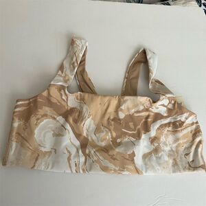 Offline by Aerie Women's L Sports Bra Ivory Marble Yoga Gym Pullover